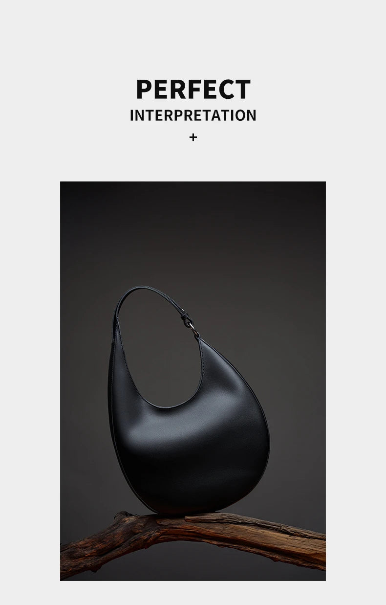 Hifashion Trendy Genuine Leather Crescent Underarm Shoulder Bags For Women 2025 Luxury Designer Hobos Half Moon Tote Handbags
