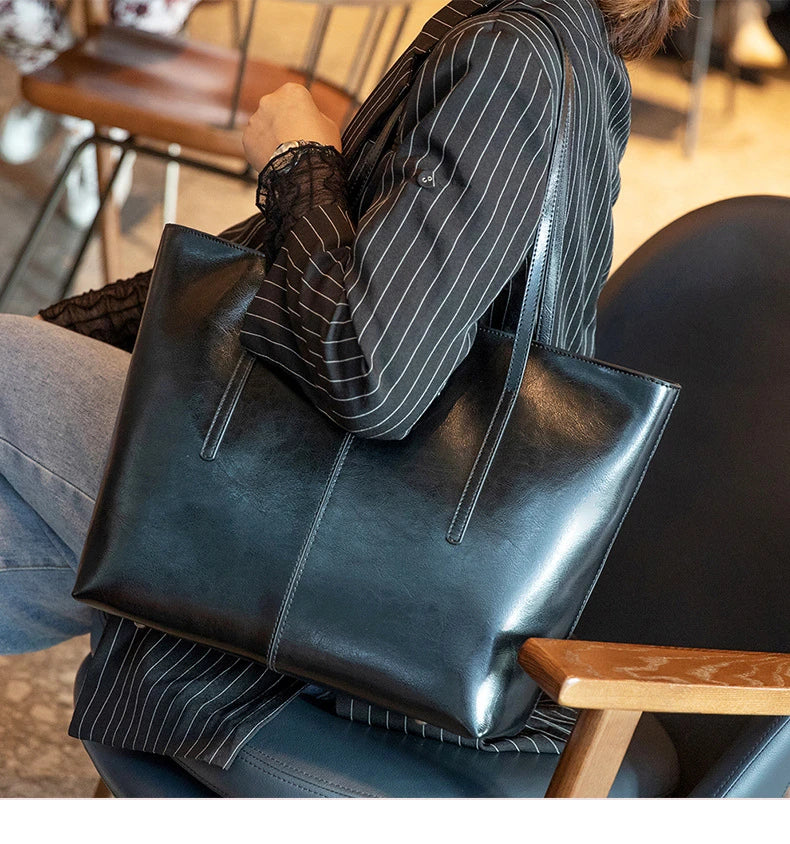 Hifashion Cowhide Genuine Leather Large Tote Bags For Women 2025 Trend Designer A4 Shoulder Bags Laptop Shopper Ladies Handbags