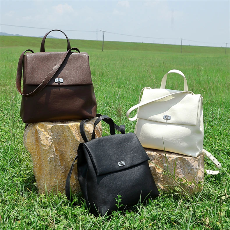 Hifashion Vintage Genuine Leather Backpack For Women 2025 Trend Designer Top Flap College Girls School Bags Work Travel Bagpack