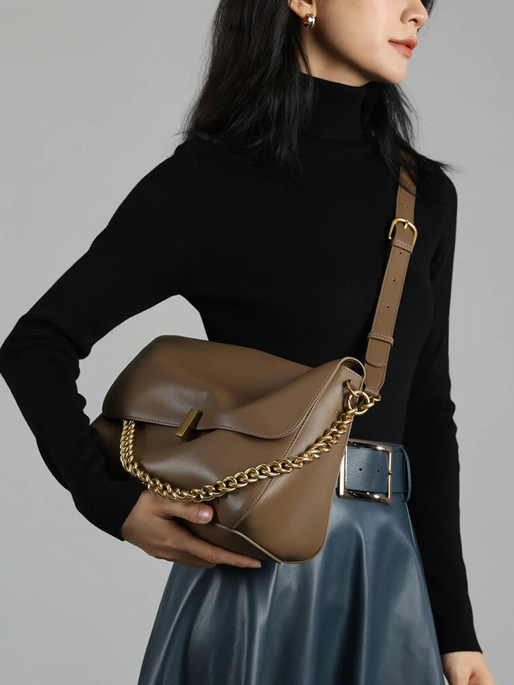 Hifashion Retro Genuine Leather Large Chain Shoulder Bags For Women 2025 Luxury Designer Messenger Satchel Work Ladies Handbags