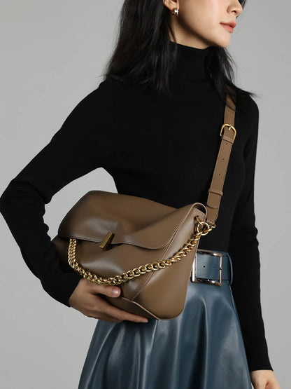 Hifashion Retro Genuine Leather Large Chain Shoulder Bags For Women 2025 Luxury Designer Messenger Satchel Work Ladies Handbags