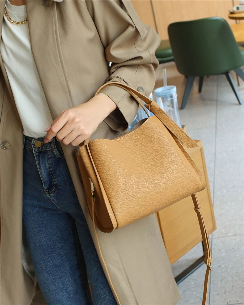 Hifashion Vintage Cow Genuine Leather Bucket Tote Shoulder Bags For Women 2025 Luxury Designer Shopper Crossbody Ladies Handbags
