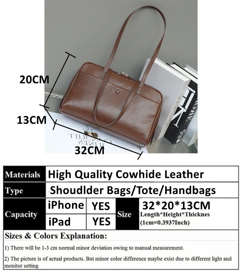Hifashion Retro Genuine Leather Bowling Underarm Shoulder Bags For Women 2025 Luxury Designer Large Pillow Tote Ladies Handbags