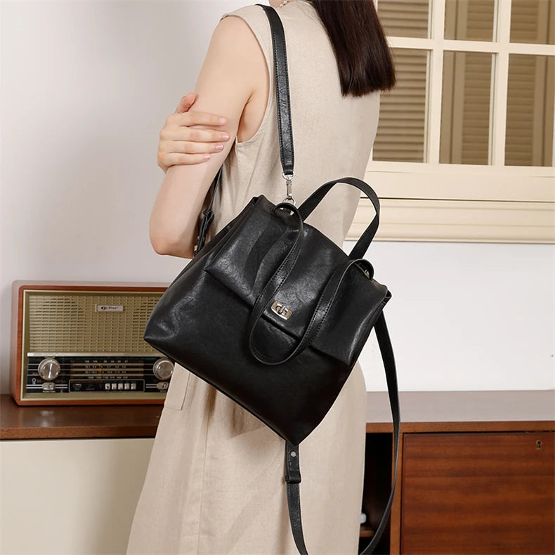 Hifashion Vintage Genuine Leather Backpack For Women 2025 Trend Designer Top Flap College Girls School Bags Work Travel Bagpack