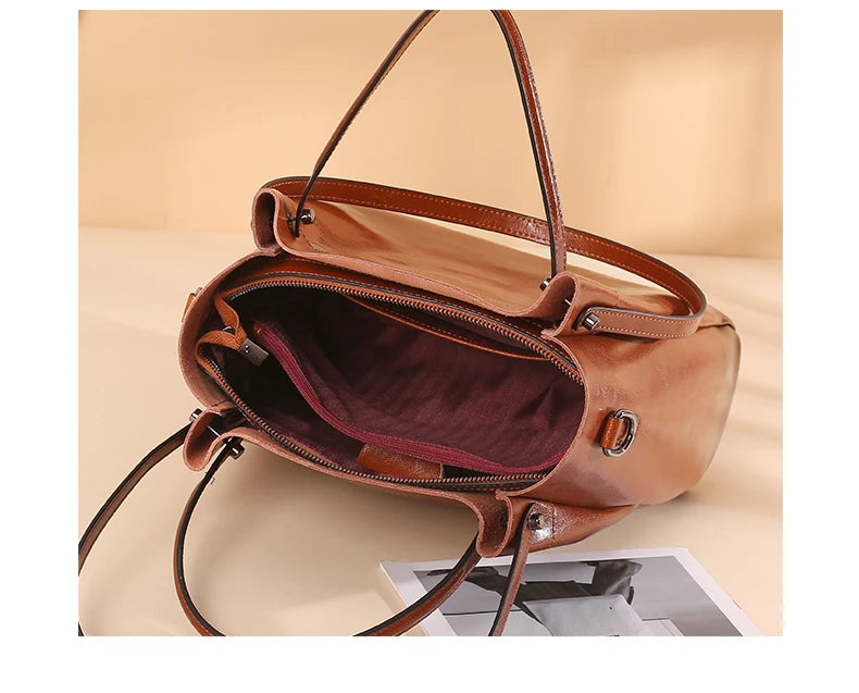 Hifashion Vintage Cowhide Genuine Leather Tote Handbags For Women 2025 Trend Designer Office Work Ladies Shoulder Crossbody Bags