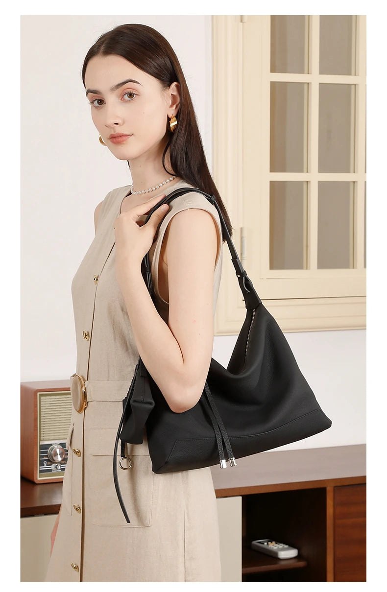 Hifashion Cowhide Genuine Leather Crescent Hobo Bags 2025 Trend Designer Commuting Shoulder Crossbody Bags Soft Ladies Handbags
