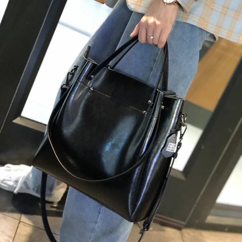 Hifashion Vintage Cowhide Genuine Leather Tote Handbags For Women 2025 Trend Designer Office Work Ladies Shoulder Crossbody Bags