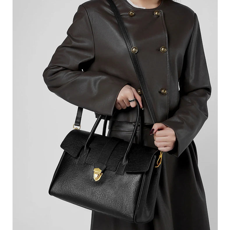 Hifashion Cowhide Genuine Leather Large Tote Handbags For Women 2025 Luxury Designer Top Handle Briefcase Satchel Shoulder Bags