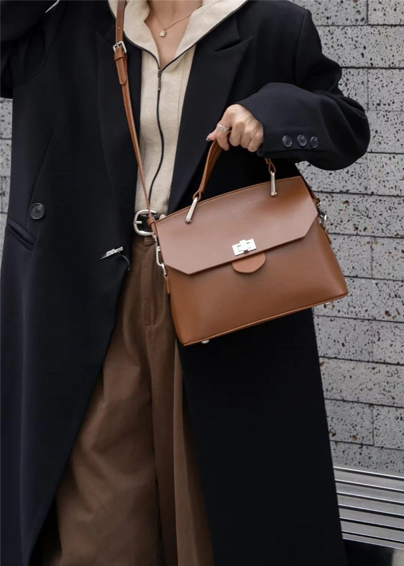 Hifashion Cowhide Genuine Leather Tote Handbags For Women 2025 Trend Designer Satchel Purses Work Ladies Shoulder Crossbody Bags