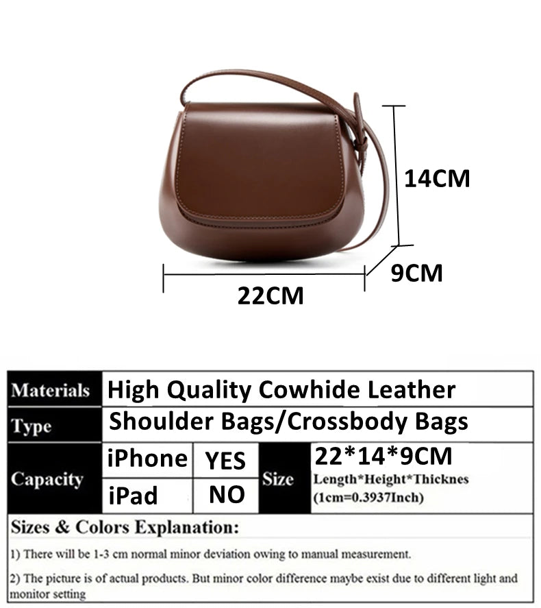 Hifashion Classic Genuine Leather Saddle Small Shoulder Bags For Women 2025 Luxury Designer Crossbody Purses Cow Ladies Handbags