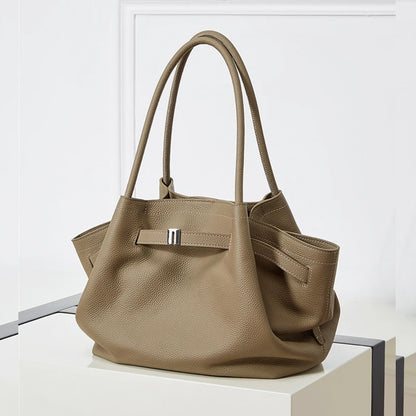 Hifashion Cowhide Genuine Leather Tote Shoulder Bags For Women 2025 Trend Designer Pleated Work Shopper Underarm Ladies Handbags