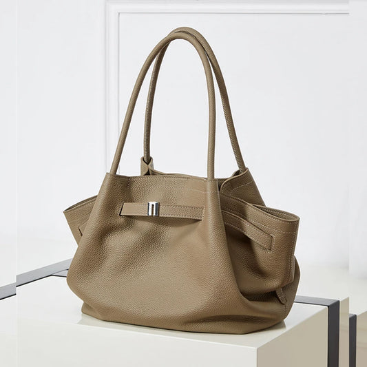 Hifashion Cowhide Genuine Leather Tote Shoulder Bags For Women 2025 Trend Designer Pleated Work Shopper Underarm Ladies Handbags