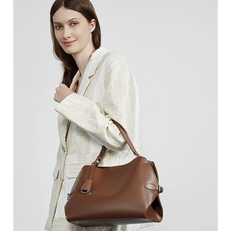 Hifashion Cowhide Genuine Leather Tote Handbags For Women 2025 Luxury Designer Crescent Office Ladies Shoulder Crossbody Bags