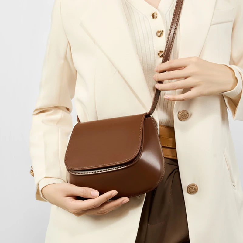 Hifashion Classic Genuine Leather Saddle Small Shoulder Bags For Women 2025 Luxury Designer Crossbody Purses Cow Ladies Handbags