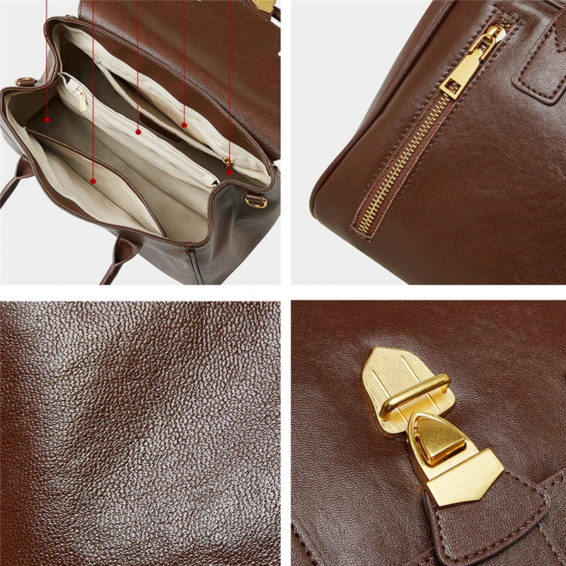 Hifashion Cowhide Genuine Leather Large Tote Handbags For Women 2025 Luxury Designer Top Handle Briefcase Satchel Shoulder Bags