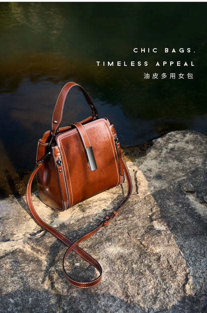 Hifashion Vintage Cow Genuine Leather Small Shoulder Bags For Women 2025 Luxury Designer Crossbody Purses Bucket Ladies Handbags