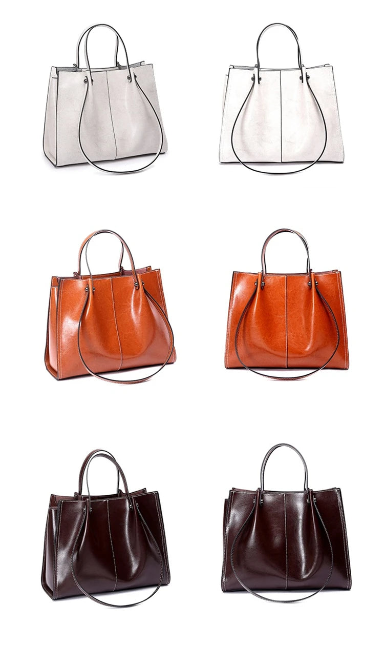 Hifashion Vintage Genuine Leather Large Shoulder Tote Bags For Women 2025 Trend Designer Oil Wax Shopper Office Ladies Handbags