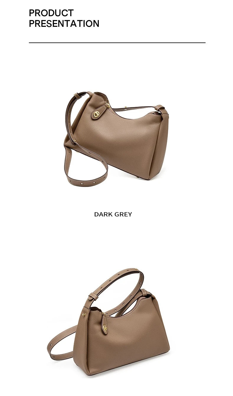 Hifashion 100% Genuine Leather Crescent Shoulder Crossbody Bags For Women 2025 Luxury Designer Top Handle Purses Ladies Handbags