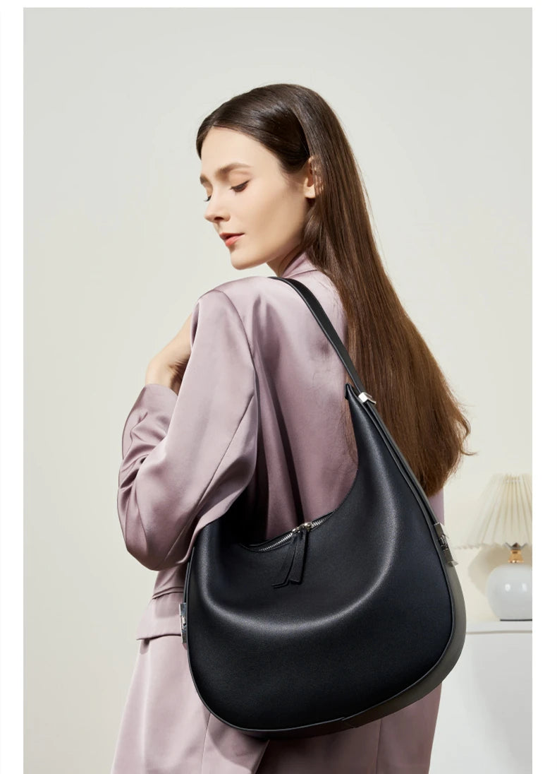 Hifashion Elegant Cow Genuine Leather Large Crescent Shoulder Bags For Women 2025 Trend Designer Hobo  Tote Work Ladies Handbags