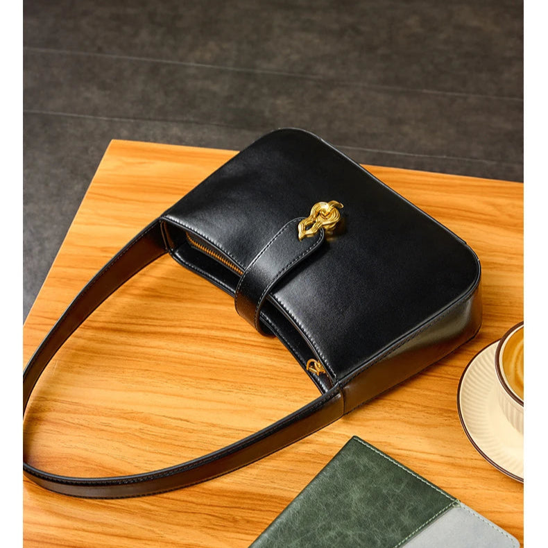 Hifashion Cowhide Genuine Leather Underarm Shoulder Bags For Women 2025 Luxury Designer Half Moon Purse Crescent Ladies Handbags