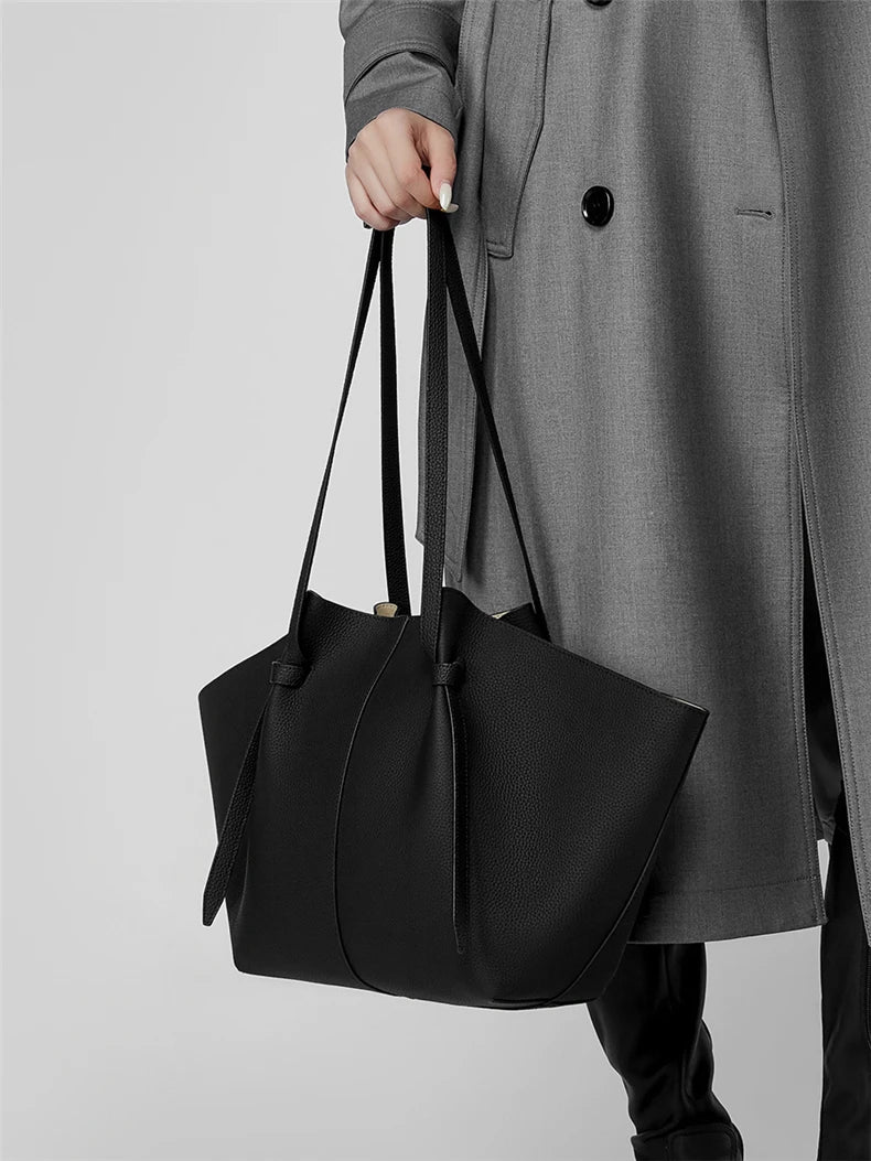 Hifashion Cowhide Genuine Leather Large Tote Shoulder Bags For Women 2025 Trend Designer Trapeze Purses Underarm Ladies Handbags