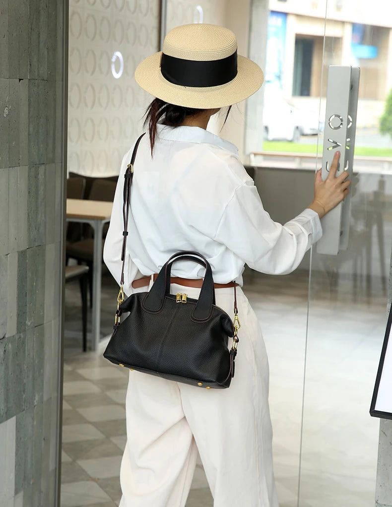 Hifashion 100% Cowhide Genuine Leather Handbags For Women 2025 Trend Designer Wide Strap Pillow Ladies Shoulder Crossbody Bags