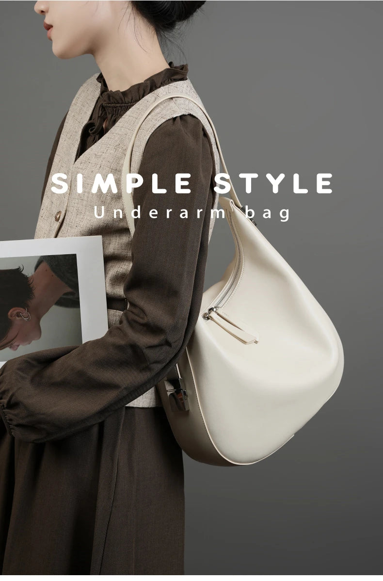 Hifashion Elegant Cow Genuine Leather Large Crescent Shoulder Bags For Women 2025 Trend Designer Hobo  Tote Work Ladies Handbags