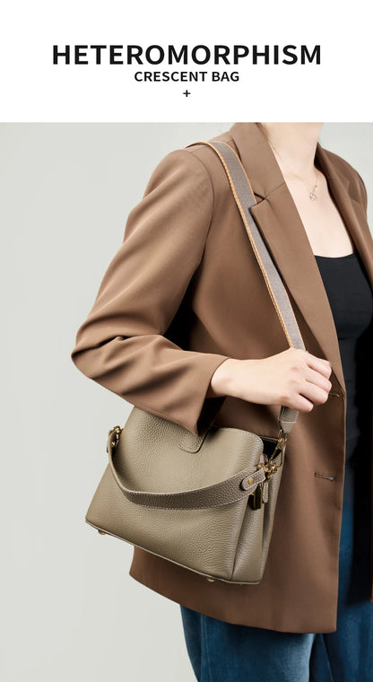 Hifashion 100% Cow Genuine Leather Bucket Shoulder Crossbody Bags For Women 2025 Luxury Designer Wide Strap Tote Ladies Handbags