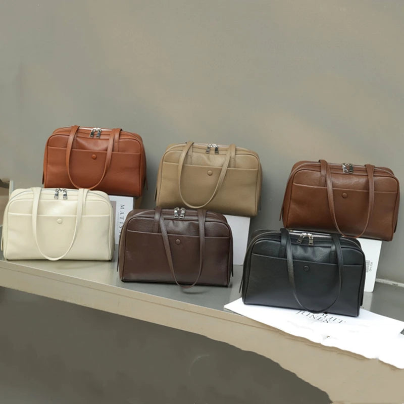 Hifashion Retro Genuine Leather Bowling Underarm Shoulder Bags For Women 2025 Luxury Designer Large Pillow Tote Ladies Handbags