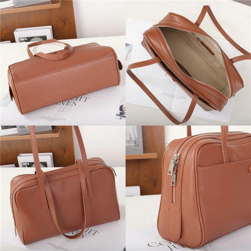 Hifashion Retro Genuine Leather Bowling Underarm Shoulder Bags For Women 2025 Luxury Designer Large Pillow Tote Ladies Handbags