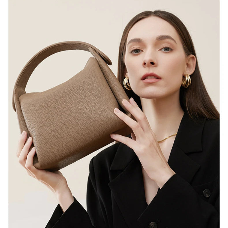 Hifashion Cowhide Genuine Leather Small Shoulder Bags For Women 2025 Luxury Designer Work Bucket Tote Crossbody Ladies Handbags