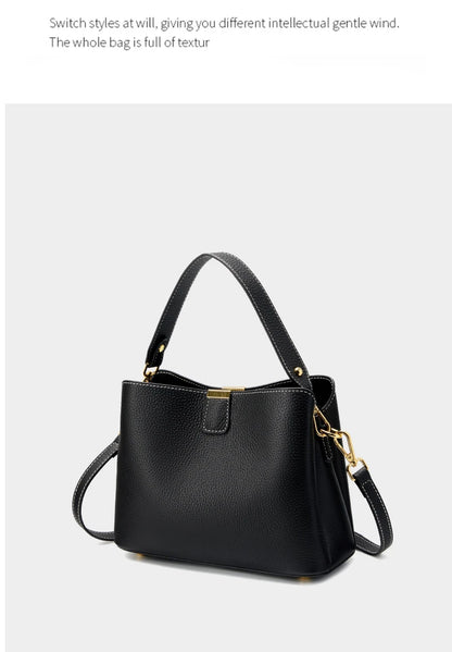 Hifashion 100% Cow Genuine Leather Bucket Shoulder Crossbody Bags For Women 2025 Luxury Designer Wide Strap Tote Ladies Handbags