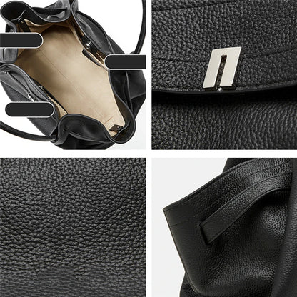 Hifashion Cowhide Genuine Leather Tote Shoulder Bags For Women 2025 Trend Designer Pleated Work Shopper Underarm Ladies Handbags
