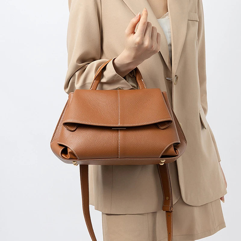 Hifashion Vintage Cowhide Genuine Leather Handbags For Women 2025 Trend Designer Top Handle Flap Ladies Shoulder Crossbody Bags