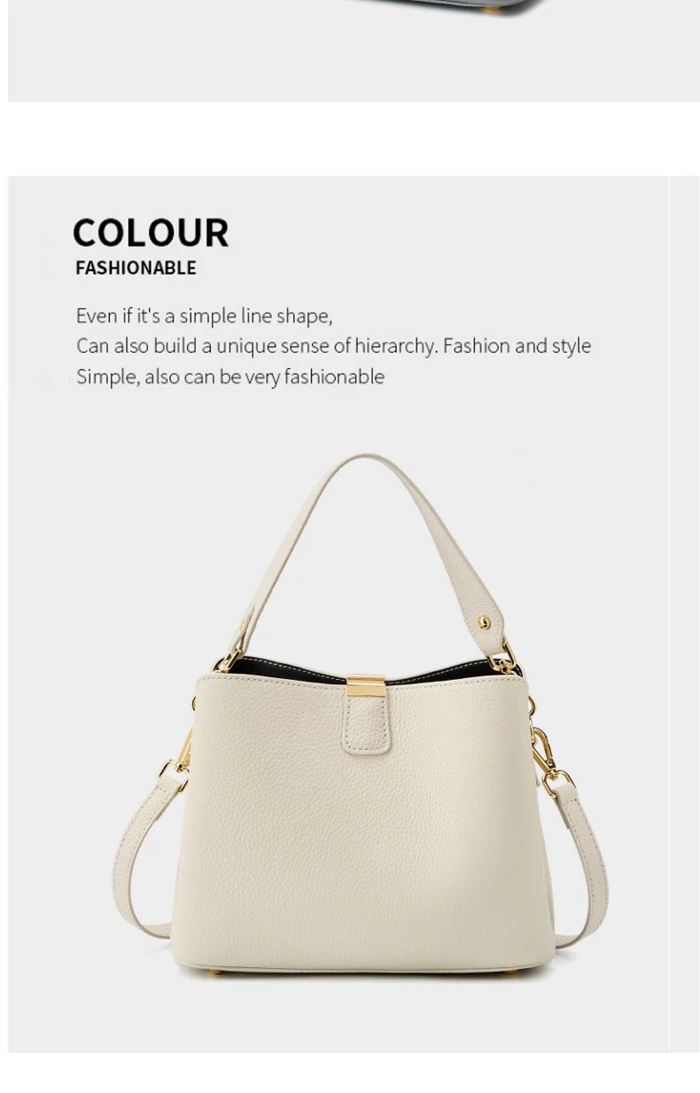 Hifashion 100% Cow Genuine Leather Bucket Shoulder Crossbody Bags For Women 2025 Luxury Designer Wide Strap Tote Ladies Handbags