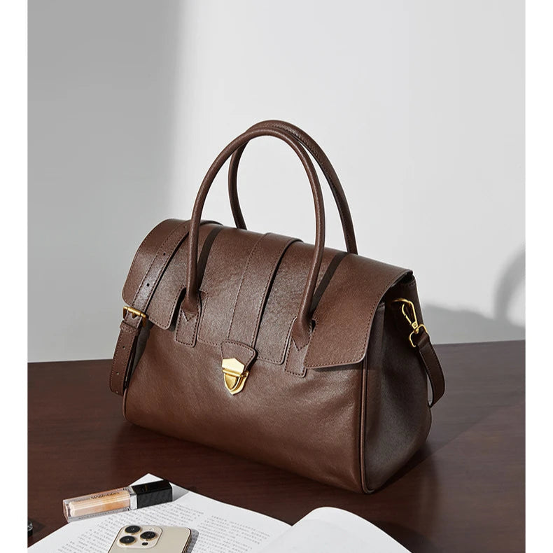 Hifashion Cowhide Genuine Leather Large Tote Handbags For Women 2025 Luxury Designer Top Handle Briefcase Satchel Shoulder Bags