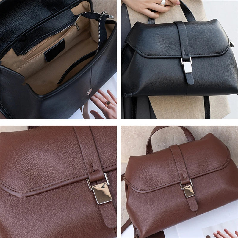 Hifashion Cowhide Genuine Leather Crossbody Shoulder Bags For Women 2025 Trend Designer Satchel Purses Boston Ladies Handbags