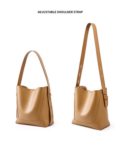 Hifashion Trendy Cow Genuine Leather Bucket Shoulder Bags For Women 2025 Luxury Designer Shopping Work Crossbody Ladies Handbags