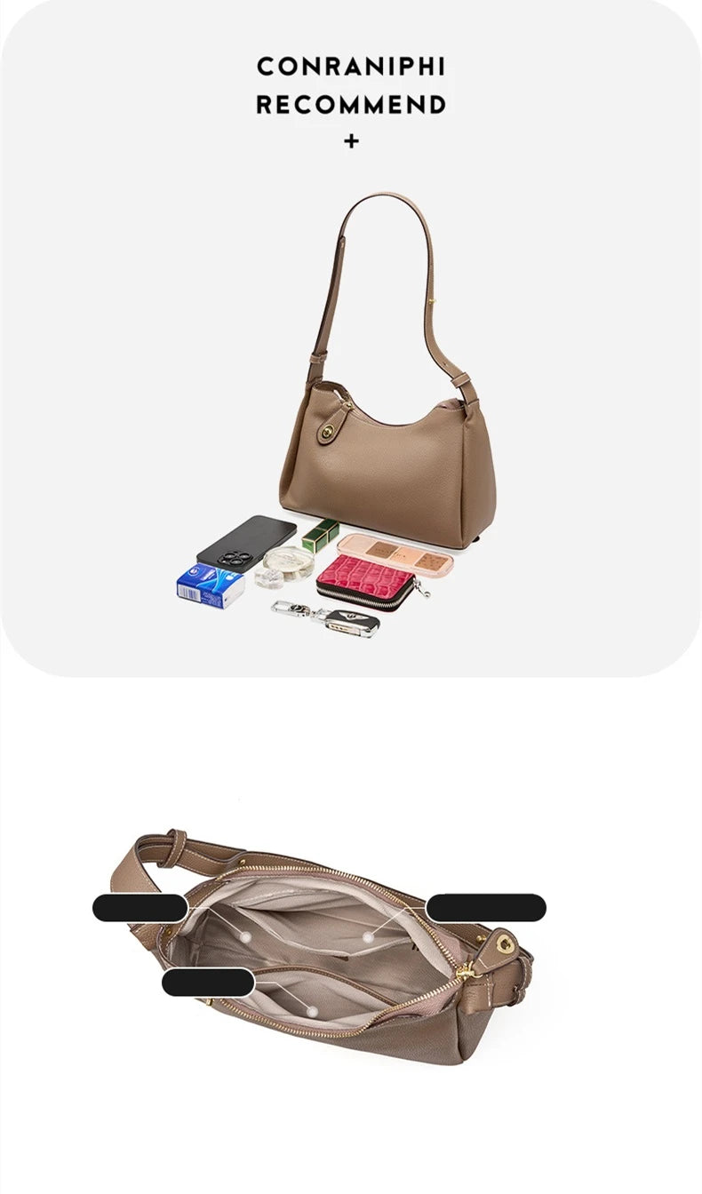 Hifashion 100% Genuine Leather Crescent Shoulder Crossbody Bags For Women 2025 Luxury Designer Top Handle Purses Ladies Handbags