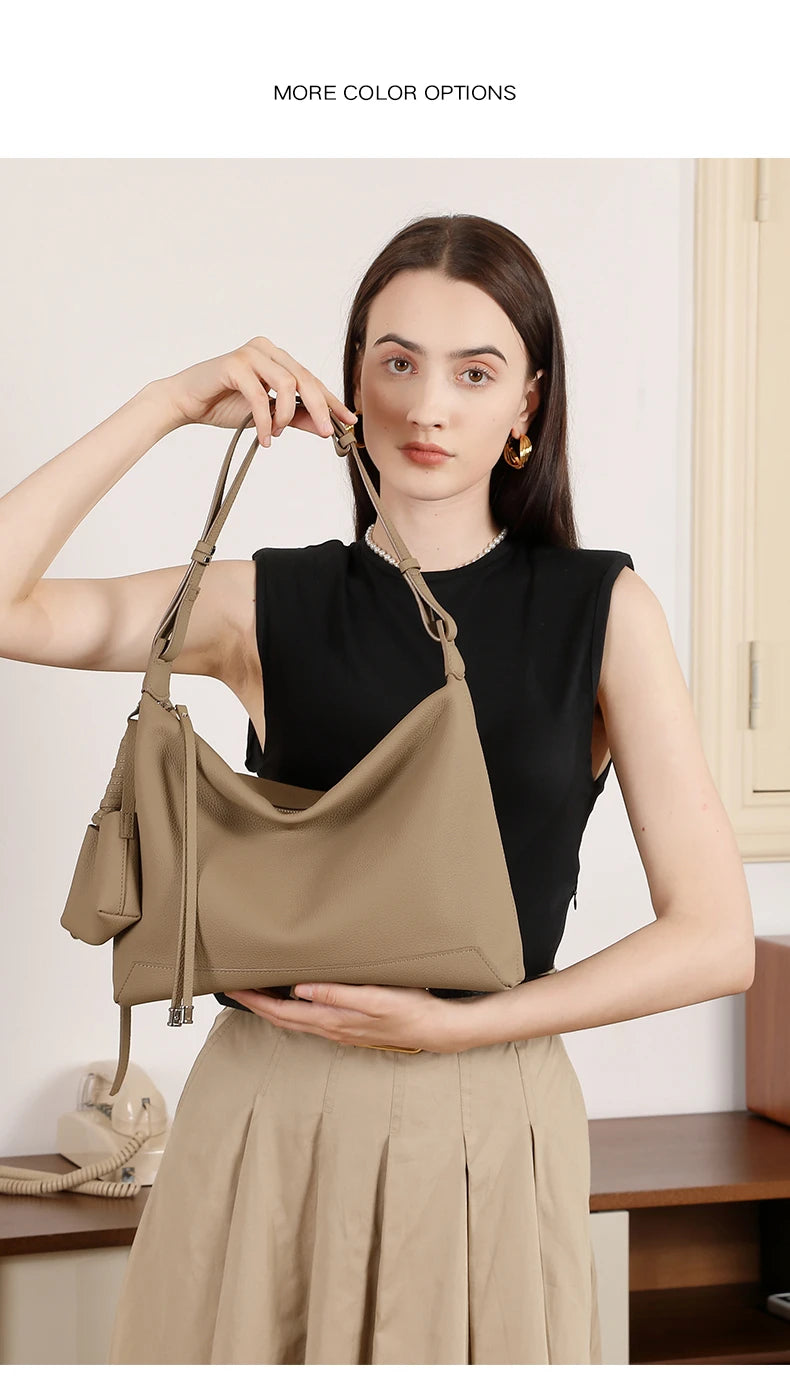 Hifashion Cowhide Genuine Leather Crescent Hobo Bags 2025 Trend Designer Commuting Shoulder Crossbody Bags Soft Ladies Handbags