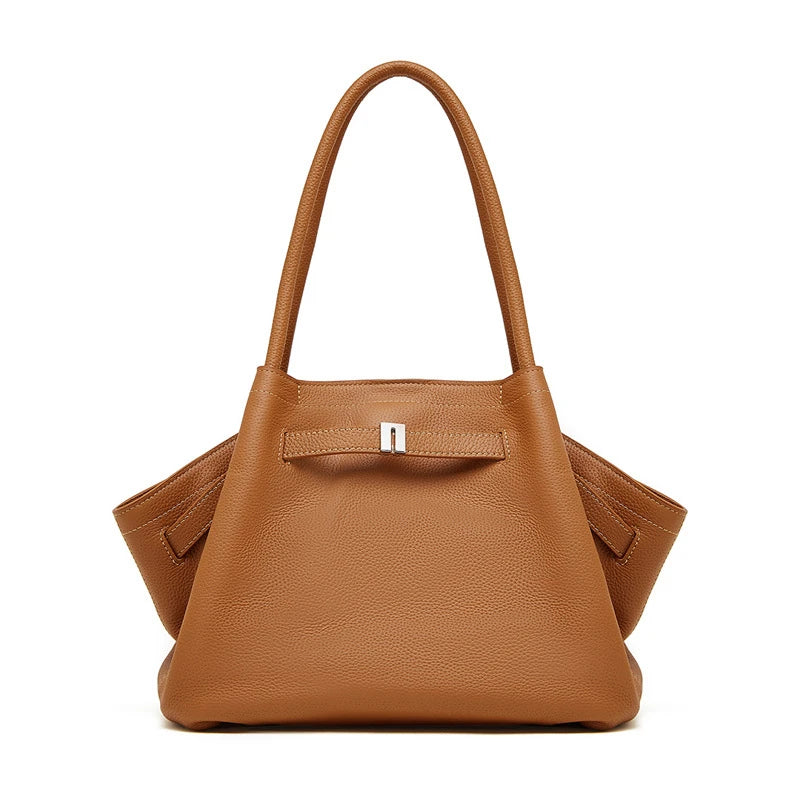 Hifashion Cowhide Genuine Leather Tote Shoulder Bags For Women 2025 Trend Designer Pleated Work Shopper Underarm Ladies Handbags
