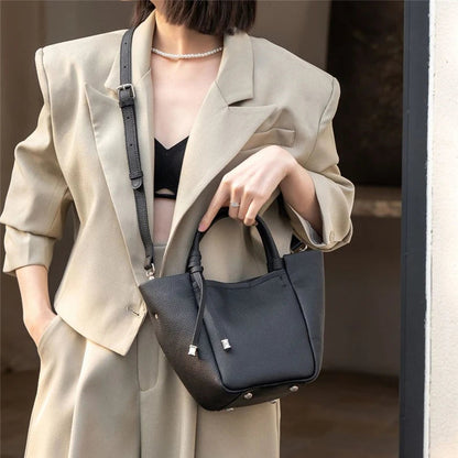Hifashion Stylish Genuine Leather Tote Shoulder Bags For Women 2025 Trend Designer Basket Shopper Work Crossbody Ladies Handbags