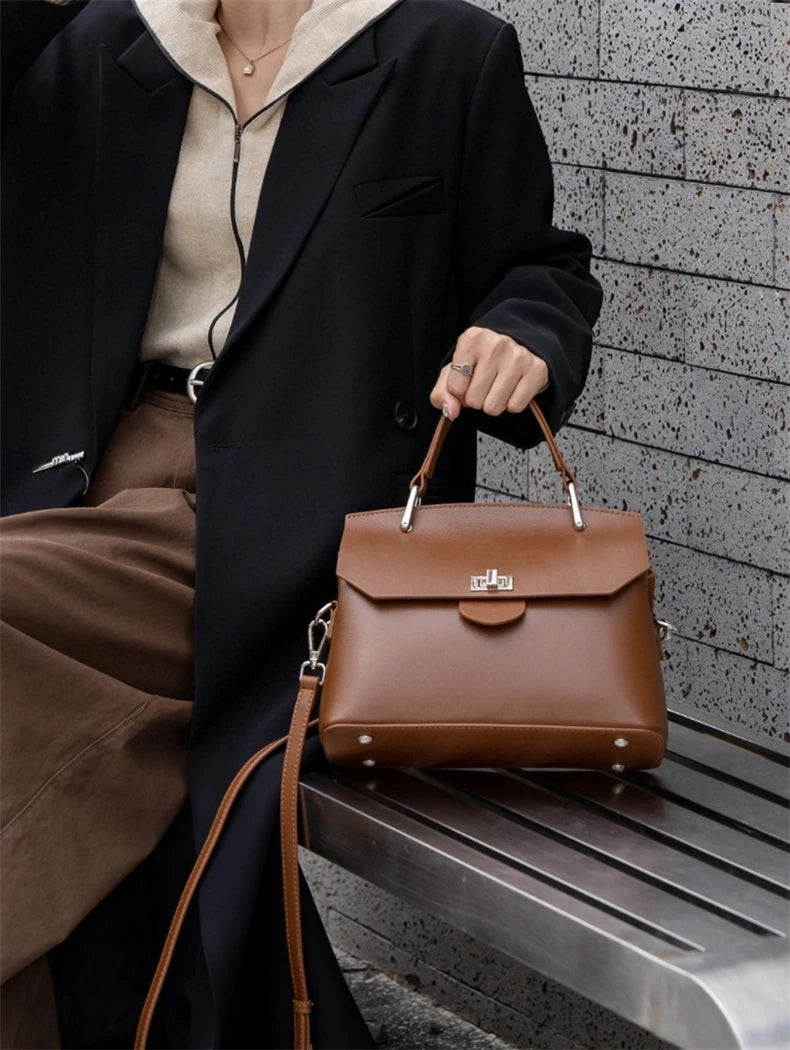 Hifashion Cowhide Genuine Leather Tote Handbags For Women 2025 Trend Designer Satchel Purses Work Ladies Shoulder Crossbody Bags