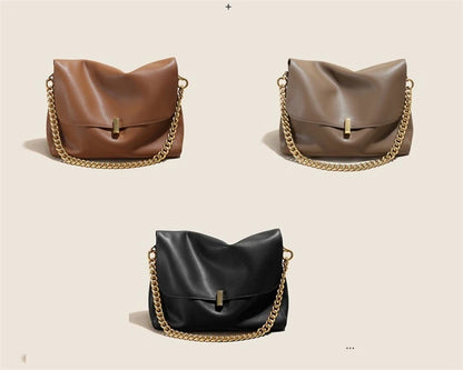 Hifashion Retro Genuine Leather Large Chain Shoulder Bags For Women 2025 Luxury Designer Messenger Satchel Work Ladies Handbags