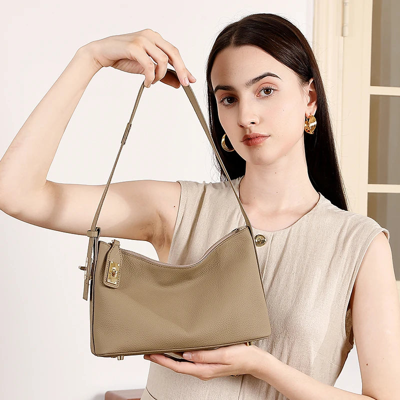 Hifashion Cowhide Genuine Leather Underarm Shoulder Bags For Women New 2025 Trend Designer Crossbody Purses Work Ladies Handbags