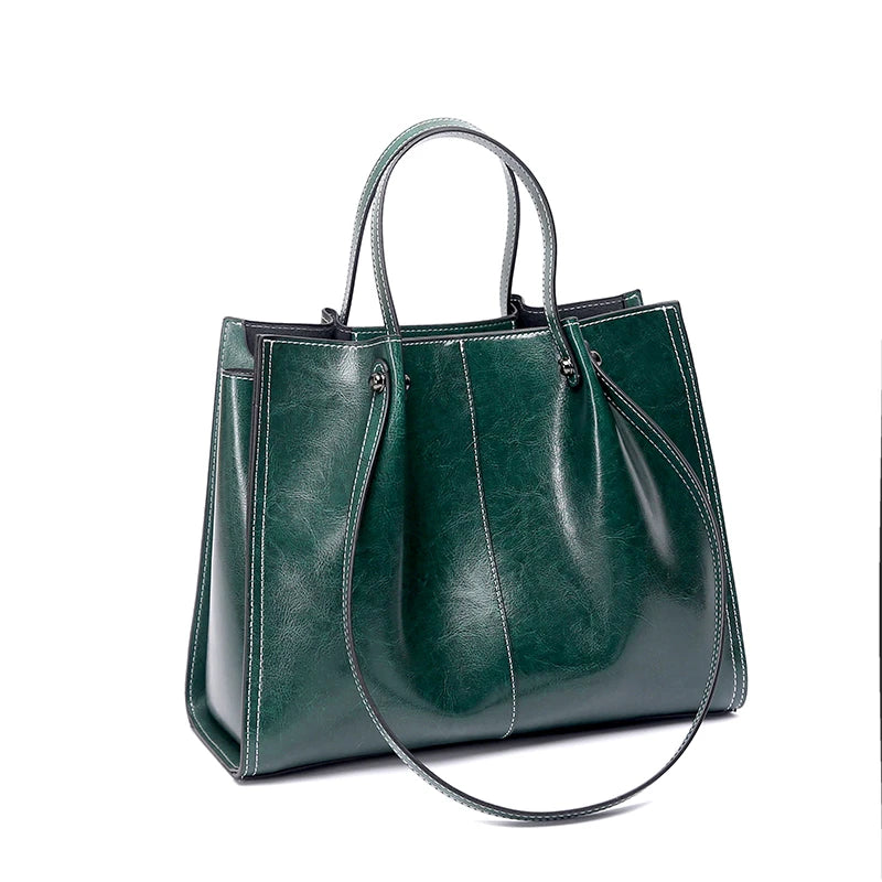 Hifashion Vintage Genuine Leather Large Shoulder Tote Bags For Women 2025 Trend Designer Oil Wax Shopper Office Ladies Handbags