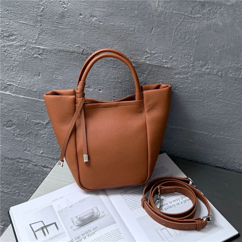 Hifashion Stylish Genuine Leather Tote Shoulder Bags For Women 2025 Trend Designer Basket Shopper Work Crossbody Ladies Handbags