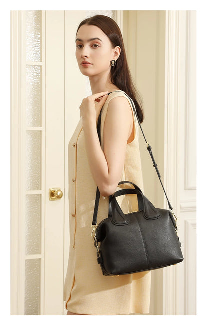 Hifashion 100% Genuine Leather Boston Tote Handbags For Women 2025 Trend Designer Top Handle Work Ladies Shoulder Crossbody Bags