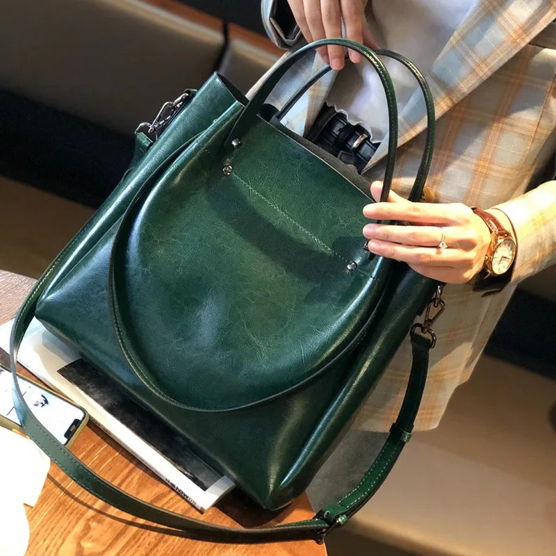 Hifashion Vintage Cowhide Genuine Leather Tote Handbags For Women 2025 Trend Designer Office Work Ladies Shoulder Crossbody Bags