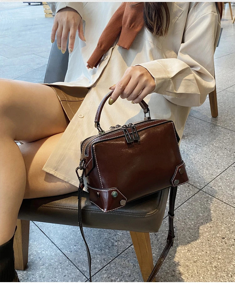 Hifashion Cowhide Genuine Leather Pillow Small Shoulder Crossbody Bags For Women 2025 Trend Designer Boston Tote Ladies Handbags